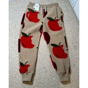 Mens JW Anderson Apple Print Fleece Jogger Pants Beige/Red Large $790